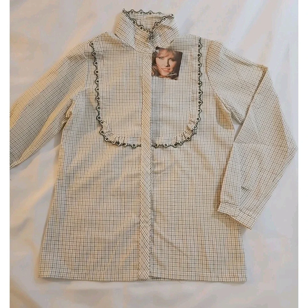 Chic Plaid Blouse with Ruffle Detail - Picture 1 of 7